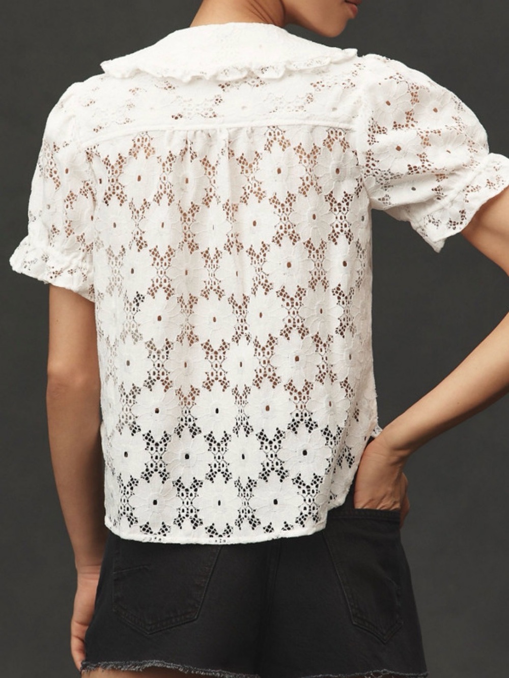 Pilcro Keira White Lace Eyelet Button-Front Blouse - Picture 2 of 10